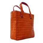 Chanel Tote Choco Bar Patent Leather Pink Orange Champagne Gold — view 2