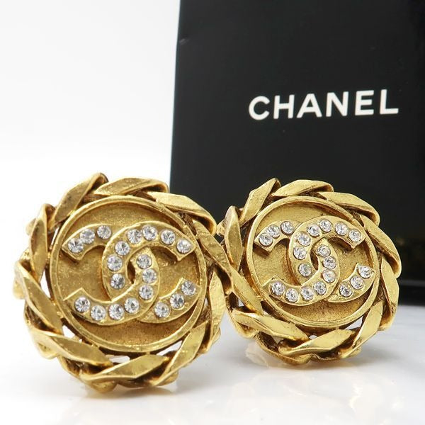 Chanel Earrings Vintage GP Rhinestone Coco Mark Diameter 3 cm — view 2