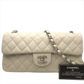 Chanel CC Logo Turnlock Lambskin Chain Shoulder Bag White Purse