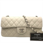 Chanel CC Logo Turnlock Lambskin Chain Shoulder Bag White Purse