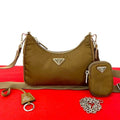 Prada Triangle Logo Hardware Nylon Saffiano Leather 2-Way Chain Semi