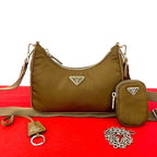 Prada Triangle Logo Hardware Nylon Saffiano Leather 2-Way Chain Semi