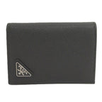 Prada Compact Wallet Bifold Triangle Logo Saffiano Leather Black