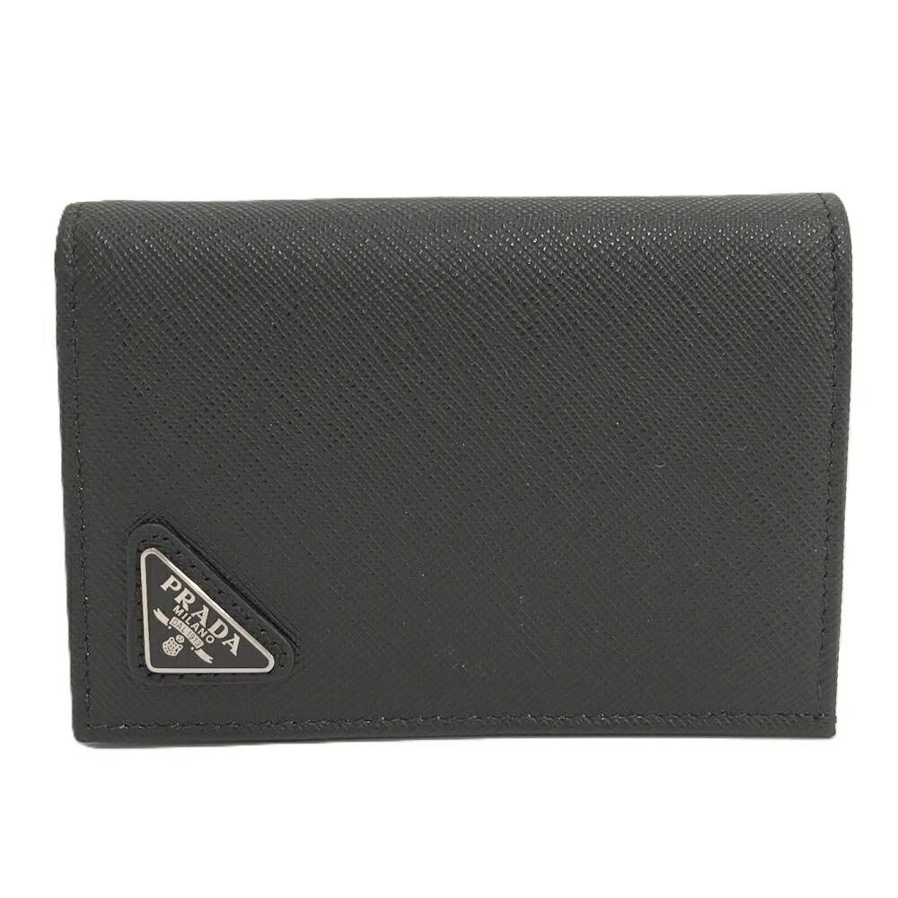 Prada Compact Wallet Bifold Triangle Logo Saffiano Leather Black