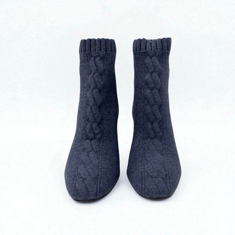 Hermes Volver Boots Short Shoes Knit Leather Blue Black Exlibris Sock — view 3