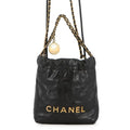 Chanel Handbag 22 Mini CC Logo Shiny Calf Leather 2-Way Black