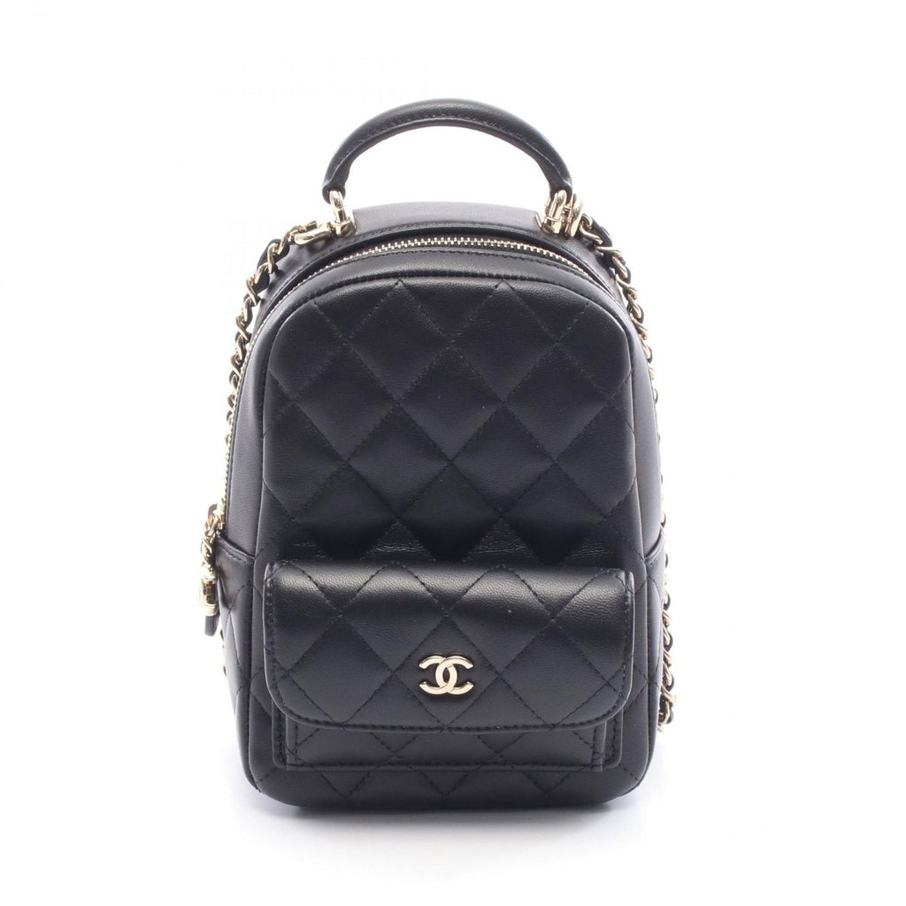 Chanel Backpack Quilted Black Leather Mini