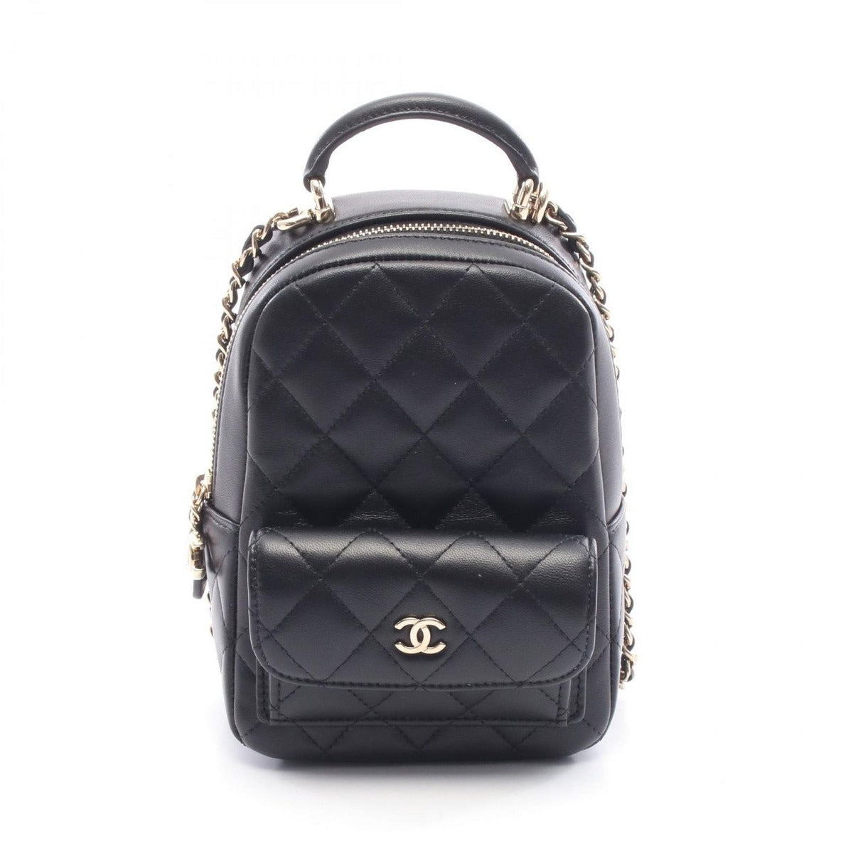 Chanel Backpack Quilted Black Leather Mini