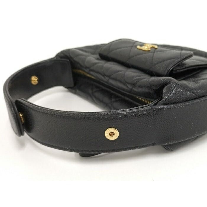 Chanel Handbag Caviar Leather Quilted Gold Hardware Black Ap3467 — view 3