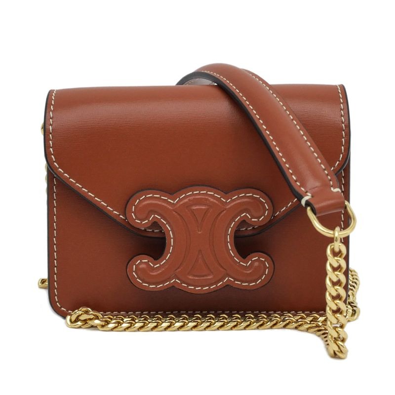 Celine Triomphe Card Holder With Chain 10 J743 dpv.04 lu Tan Brown