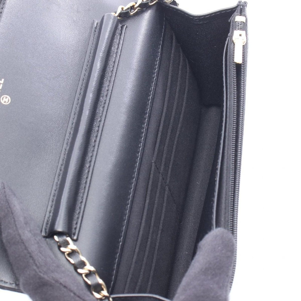 Chanel Shoulder Bag Quilted Black Lambskin Icon Charm Chain Wallet — view 3