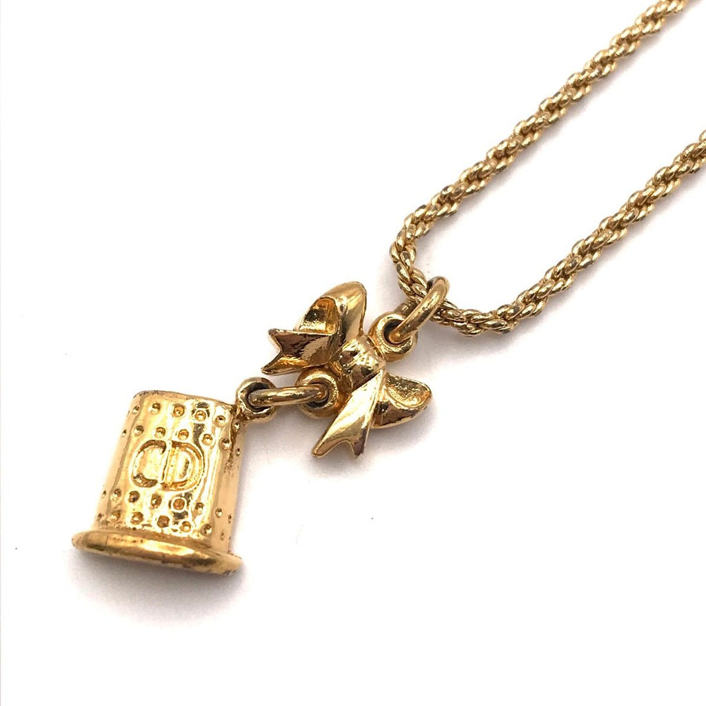 Dior Ribbon Hat Motif Vintage Necklace Gold