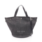 Prada Tote Denim City Calf Black 2-Way