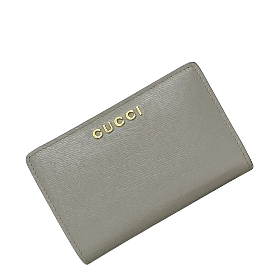 Gucci Bifold Wallet Gray L-shaped Zipper Leather One Point Logo Simple