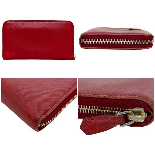 Prada Round Zipper Long Wallet Red 1 M0506 Saffiano — view 3