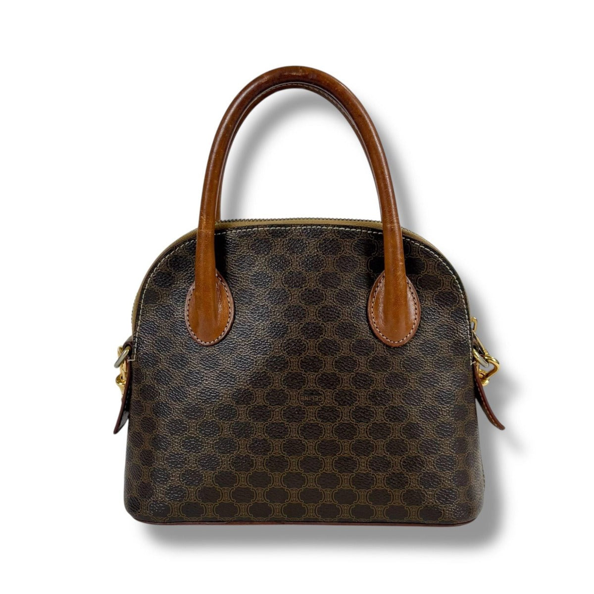 Celine 2-Way Mini Top Handle Bag Macadam Pattern Leather Brown — view 2