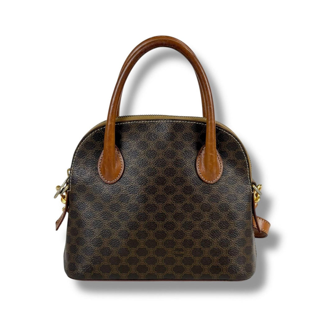 Celine 2-Way Mini Top Handle Bag Macadam Pattern Leather Brown — view 3