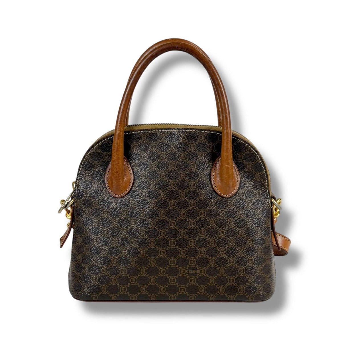 Celine 2-Way Mini Top Handle Bag Macadam Pattern Leather Brown — view 3