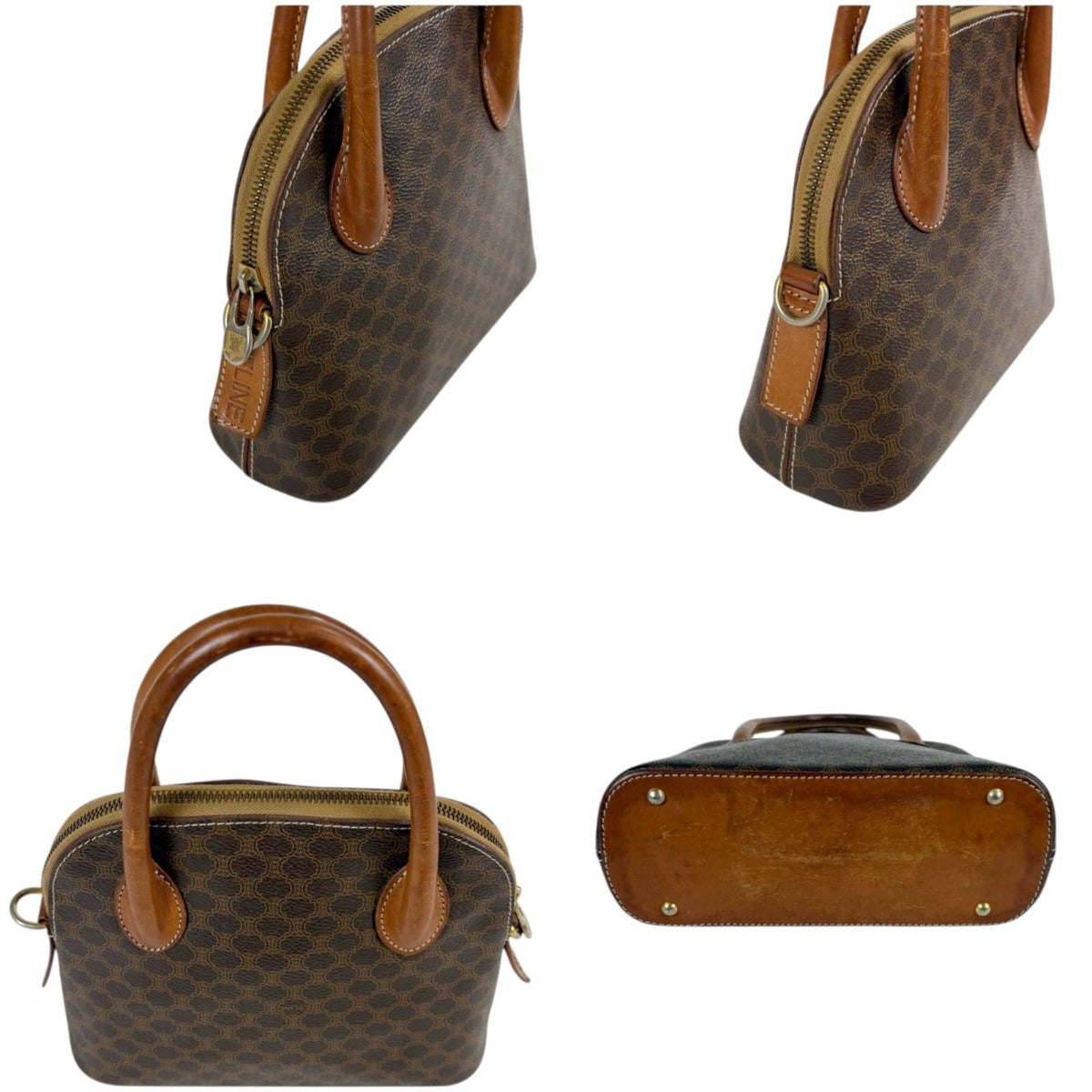 Celine 2-Way Mini Top Handle Bag Macadam Pattern Leather Brown — view 4