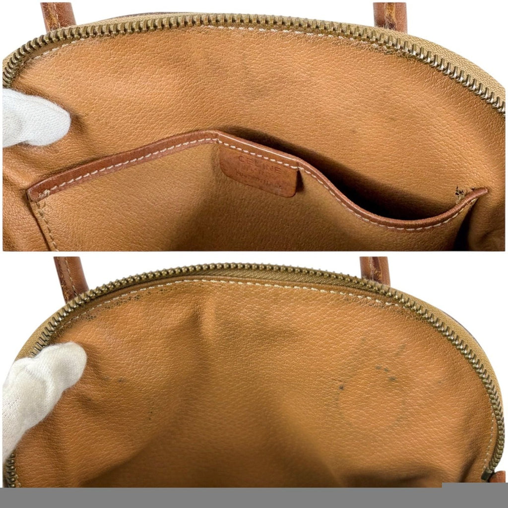 Celine 2-Way Mini Top Handle Bag Macadam Pattern Leather Brown — view 5