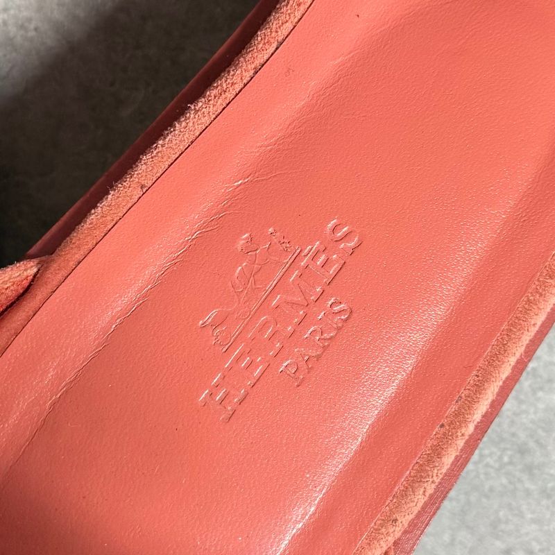 Hermes Santoni Strap Sandals Flat Shoes Coral Orange Suedeleather 38 — view 8