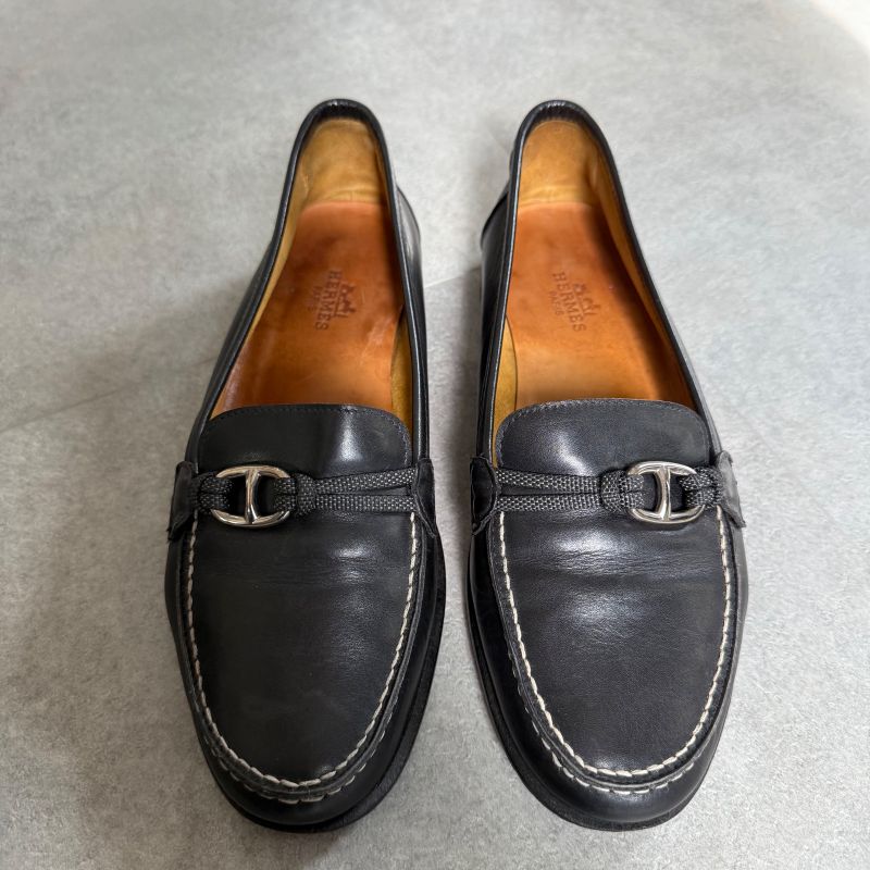 Hermes Chaine D'ancre Loafer Moccasin Farandole Leather Black Stitching 36 — view 6