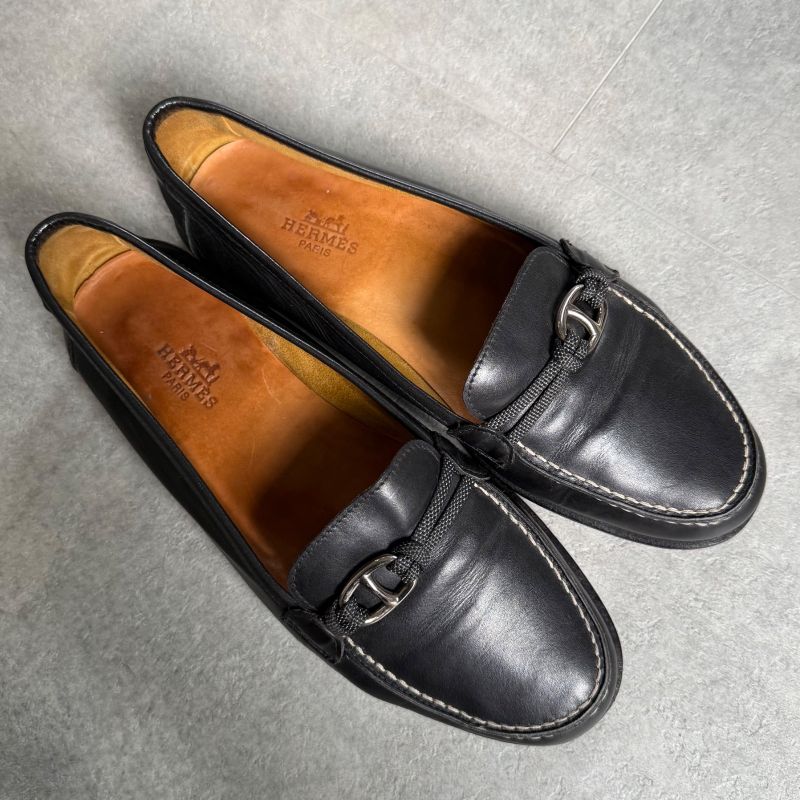 Hermes Chaine D'ancre Loafer Moccasin Farandole Leather Black Stitching 36 — view 2