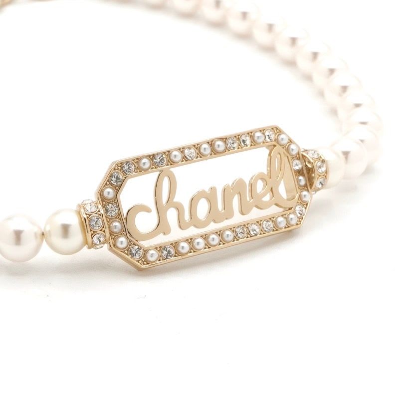 Chanel Necklace Choker Gold Coco Mark Logo Pearl Rhinestone — view 4
