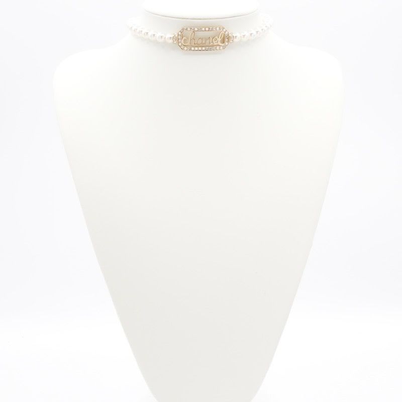 Chanel Necklace Choker Gold Coco Mark Logo Pearl Rhinestone — view 8