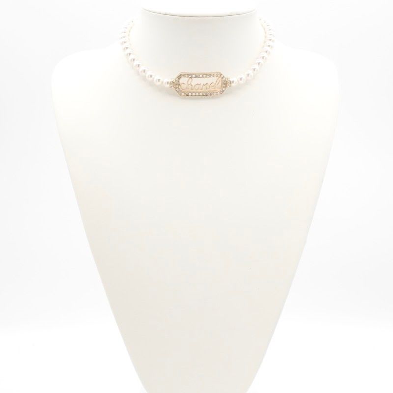 Chanel Necklace Choker Gold Coco Mark Logo Pearl Rhinestone — view 9