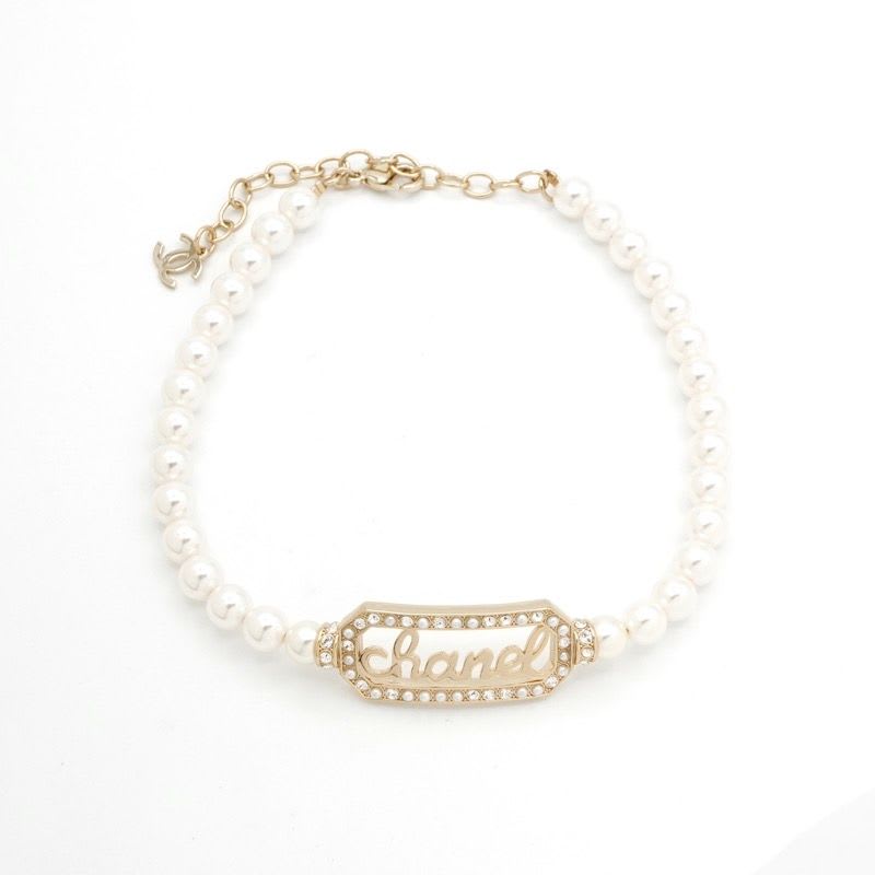 Chanel Necklace Choker Gold Coco Mark Logo Pearl Rhinestone — view 3