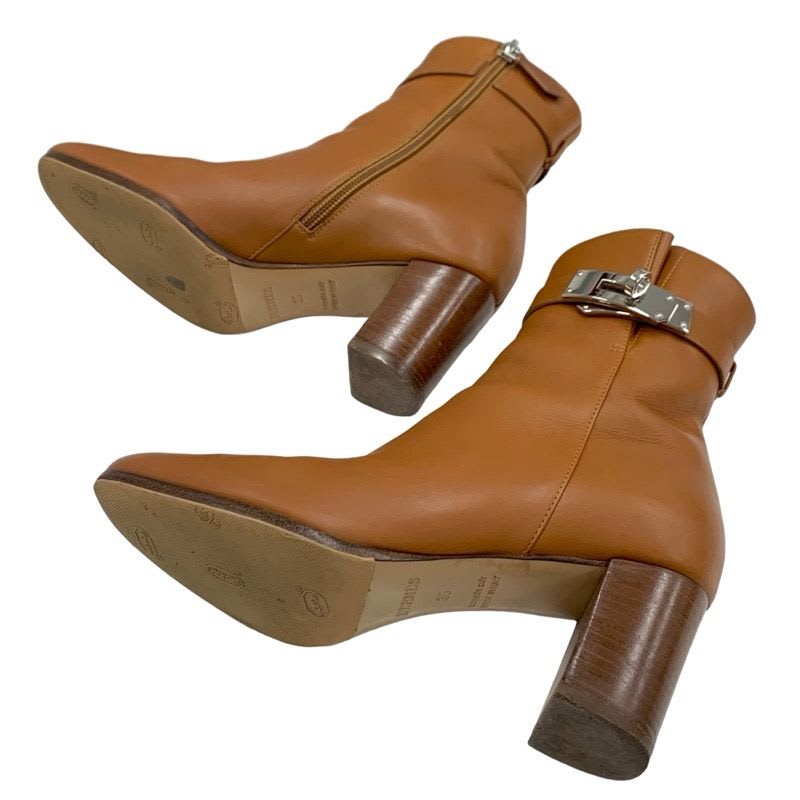 Hermes Saint Germain Boots Short Shoes Leather Brown Silver Kelly Hardware — view 6