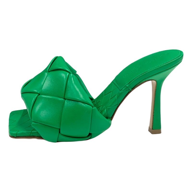 Bottega Veneta Lido Sandals Shoes Leather Green Mules Intrecciato — view 3