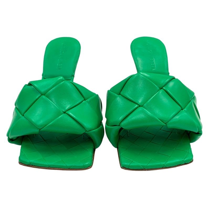Bottega Veneta Lido Sandals Shoes Leather Green Mules Intrecciato — view 2