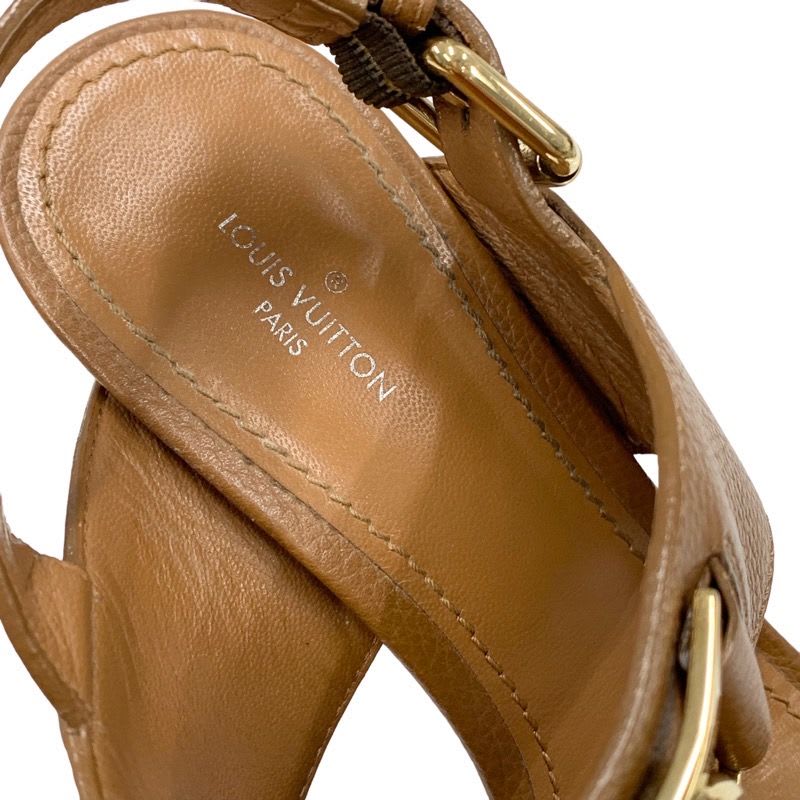 Louis Vuitton Lock It Line Sandals Shoes Leather Brown Gold Logo Strap — view 7