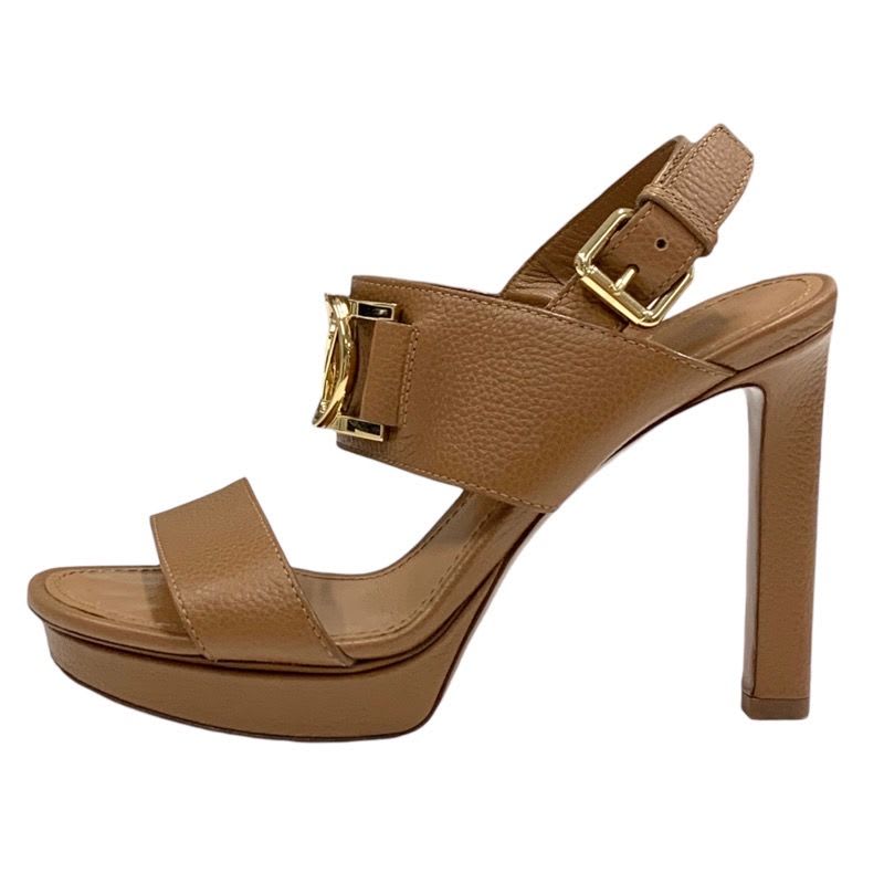 Louis Vuitton Lock It Line Sandals Shoes Leather Brown Gold Logo Strap — view 3
