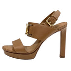 Louis Vuitton Lock It Line Sandals Shoes Leather Brown Gold Logo Strap — view 3