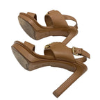 Louis Vuitton Lock It Line Sandals Shoes Leather Brown Gold Logo Strap — view 6
