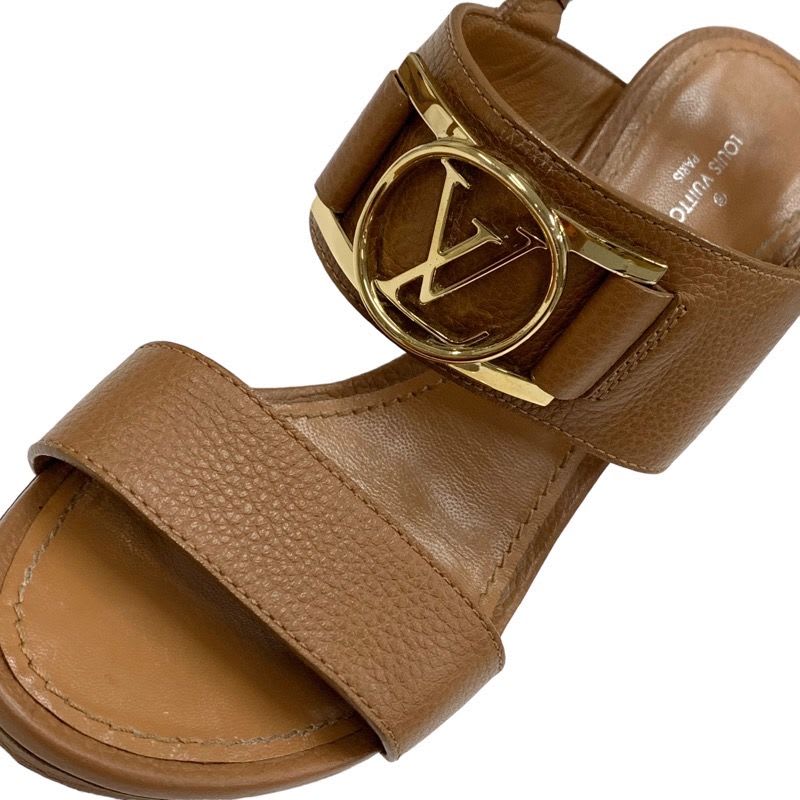 Louis Vuitton Lock It Line Sandals Shoes Leather Brown Gold Logo Strap — view 9