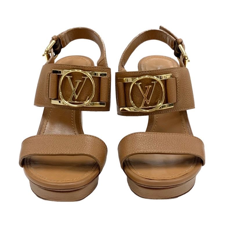 Louis Vuitton Lock It Line Sandals Shoes Leather Brown Gold Logo Strap — view 2
