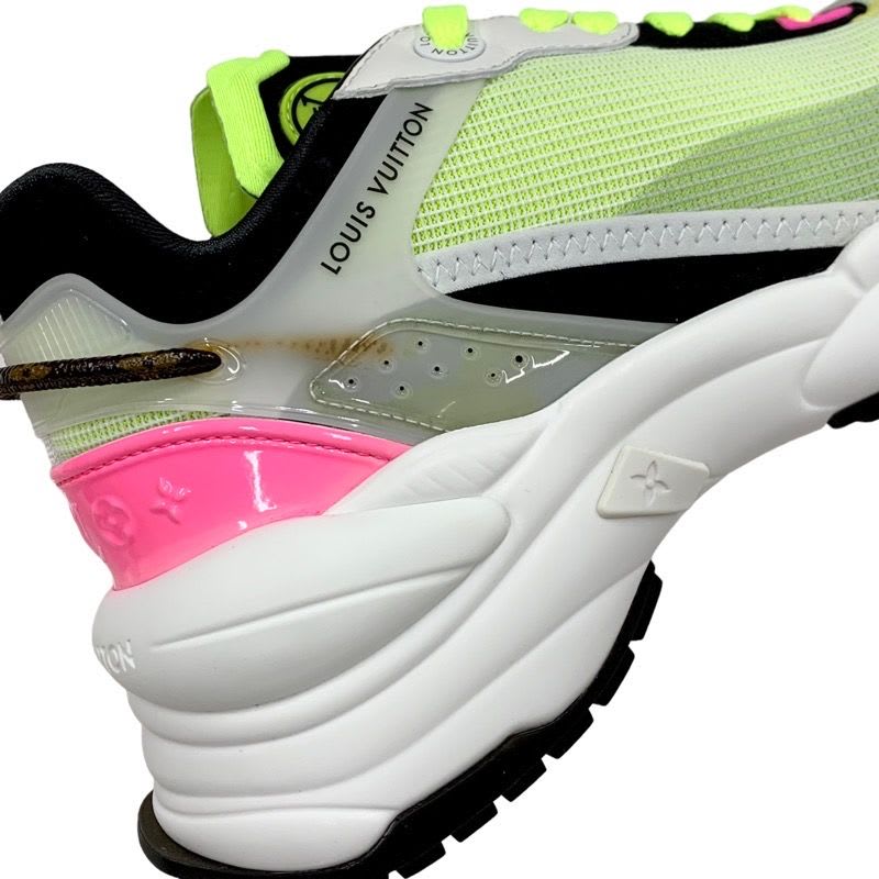 Louis Vuitton Run 55 Line Monogram Sneakers Shoes Fabric Neon Yellow Pink — view 9
