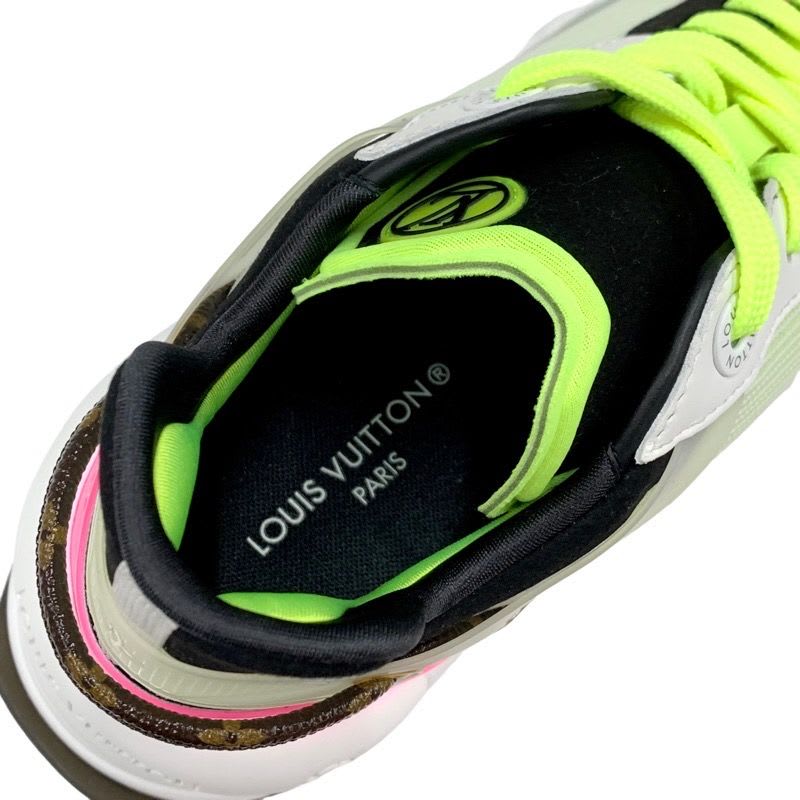 Louis Vuitton Run 55 Line Monogram Sneakers Shoes Fabric Neon Yellow Pink — view 7