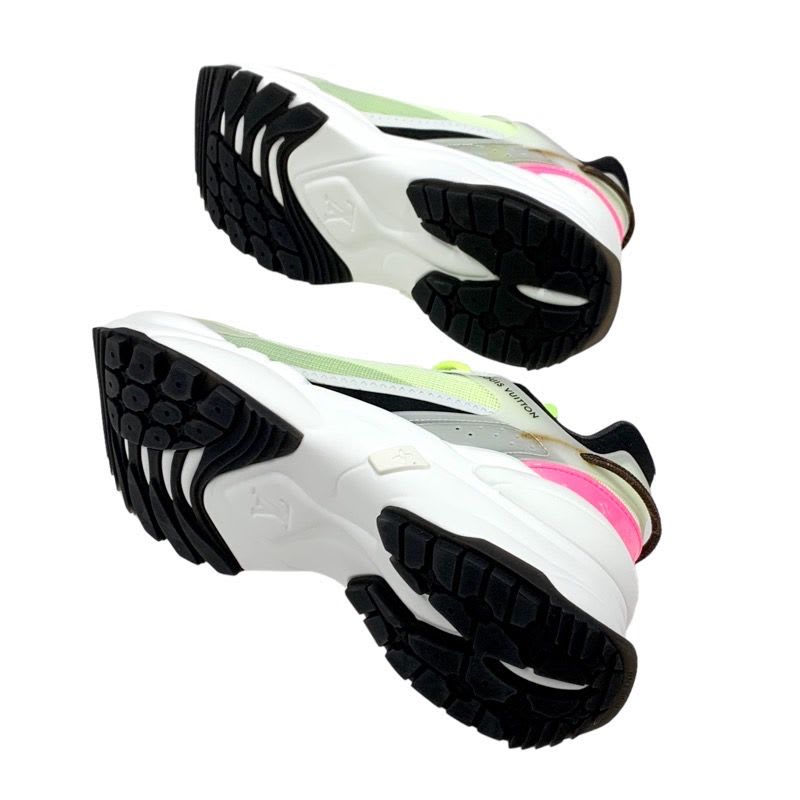 Louis Vuitton Run 55 Line Monogram Sneakers Shoes Fabric Neon Yellow Pink — view 6