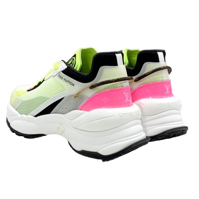 Louis Vuitton Run 55 Line Monogram Sneakers Shoes Fabric Neon Yellow Pink — view 4