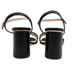 Gucci Double G Sandals Shoes Leather Black Gold GG Marmont Ankle Strap — view 5