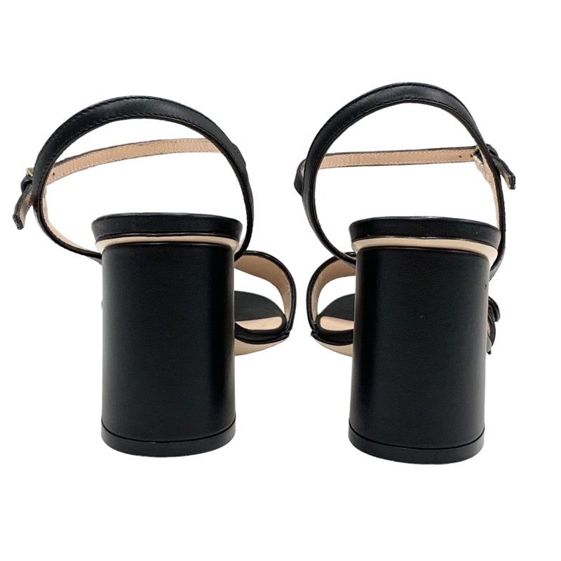 Gucci Double G Sandals Shoes Leather Black Gold GG Marmont Ankle Strap — view 5