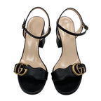 Gucci Double G Sandals Shoes Leather Black Gold GG Marmont Ankle Strap — view 2