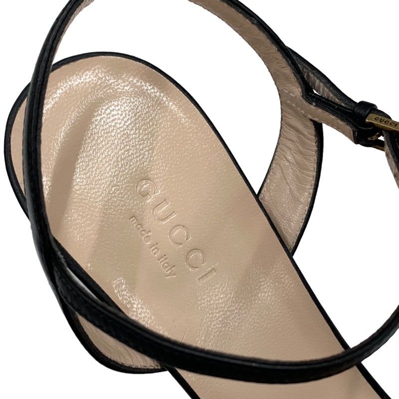 Gucci Double G Sandals Shoes Leather Black Gold GG Marmont Ankle Strap — view 7