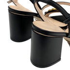 Gucci Double G Sandals Shoes Leather Black Gold GG Marmont Ankle Strap — view 9