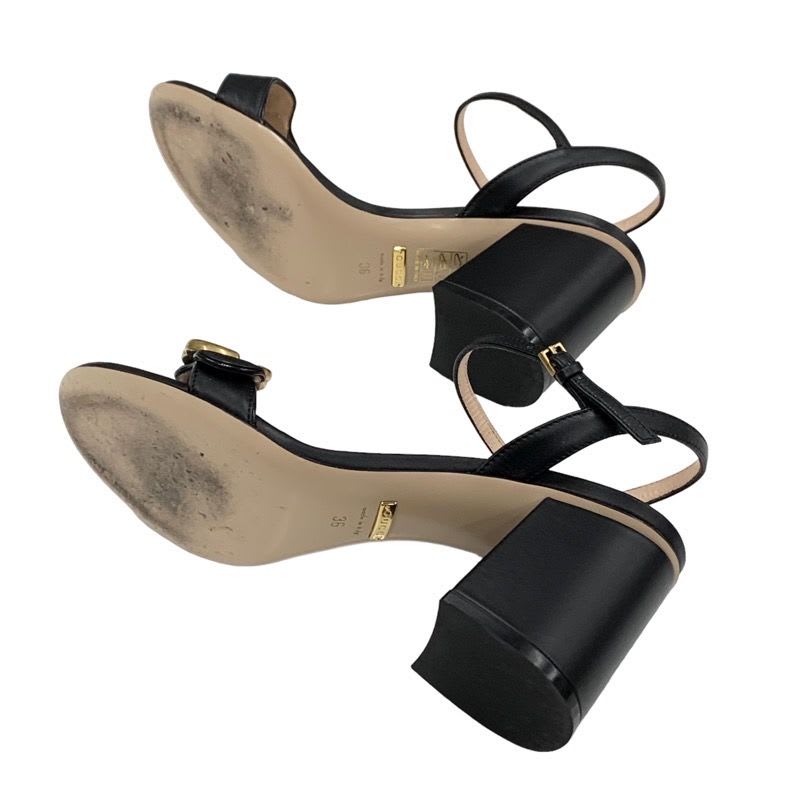 Gucci Double G Sandals Shoes Leather Black Gold GG Marmont Ankle Strap — view 6